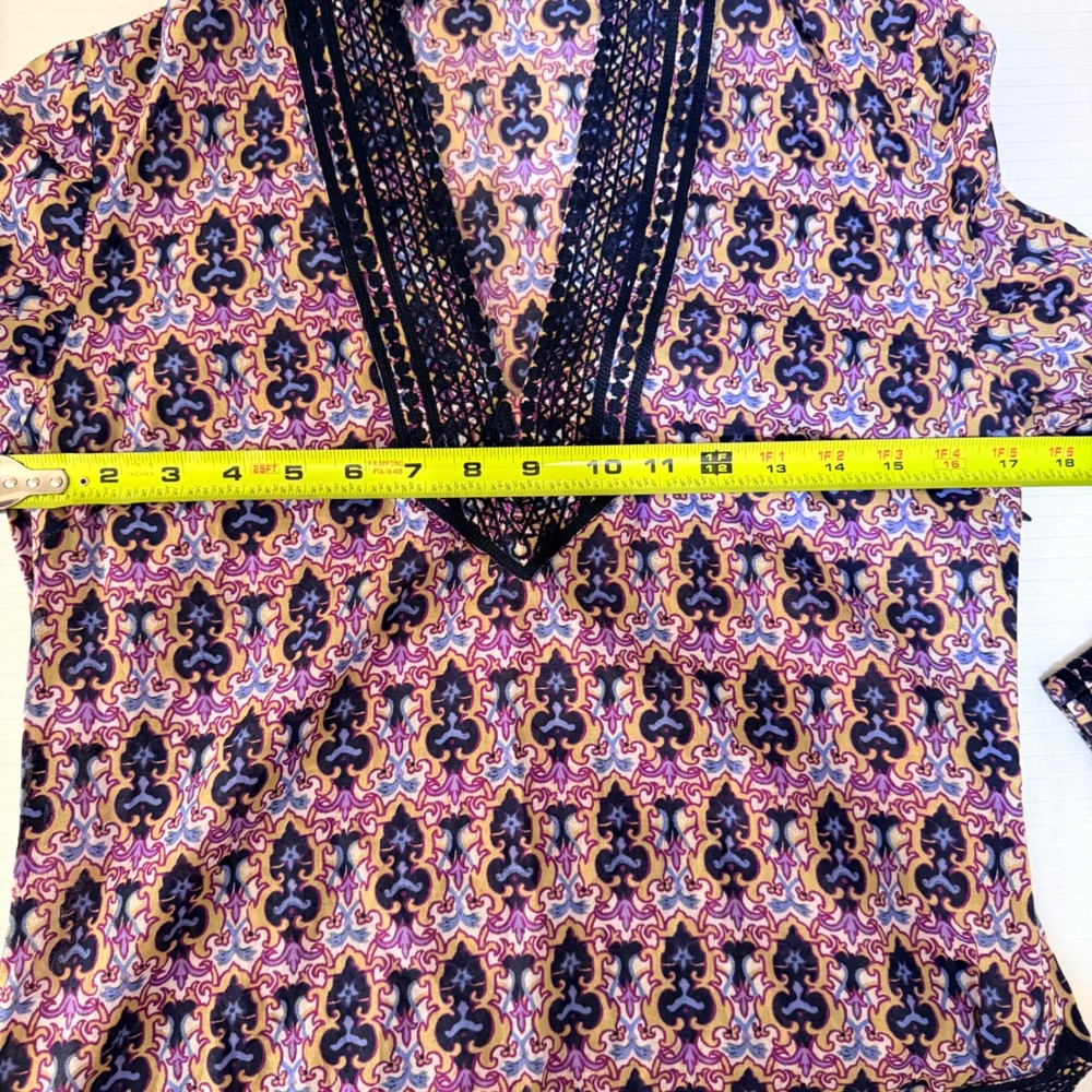 Tory Burch Damask Crochet Trim Tunic Top Sz 4 Boho Resort Wear preppy designer - Picture 12 of 14